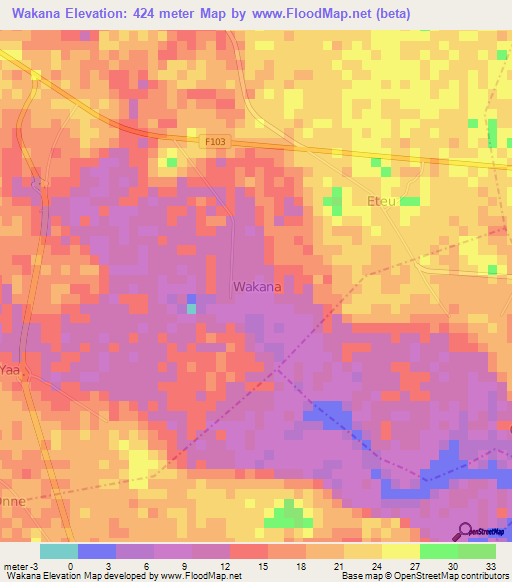 Wakana,Nigeria Elevation Map