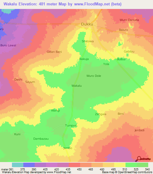 Wakalu,Nigeria Elevation Map