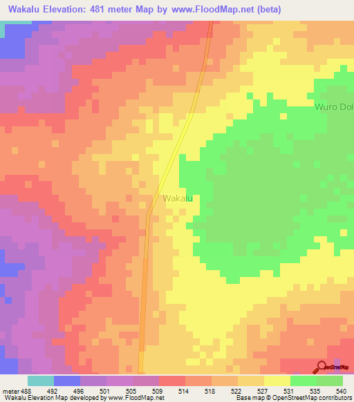 Wakalu,Nigeria Elevation Map