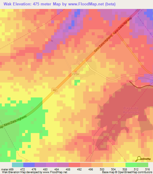 Wak,Nigeria Elevation Map