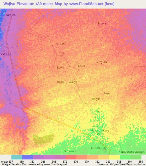 Wajiya,Nigeria Elevation Map