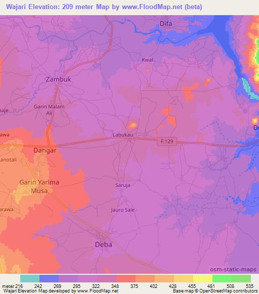 Wajari,Nigeria Elevation Map