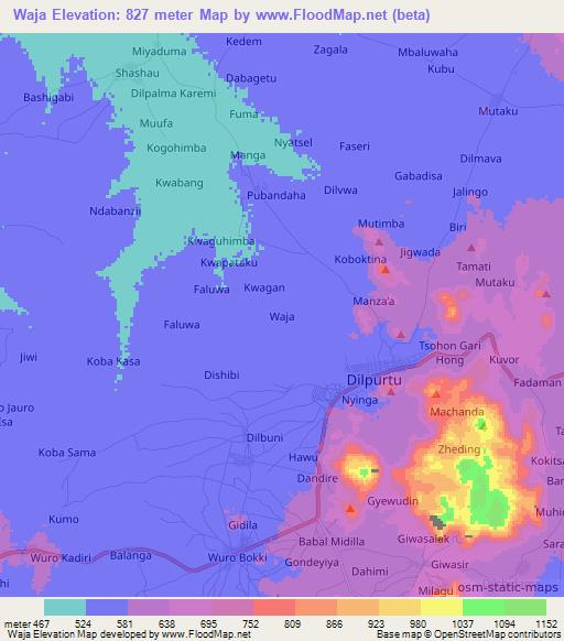 Waja,Nigeria Elevation Map