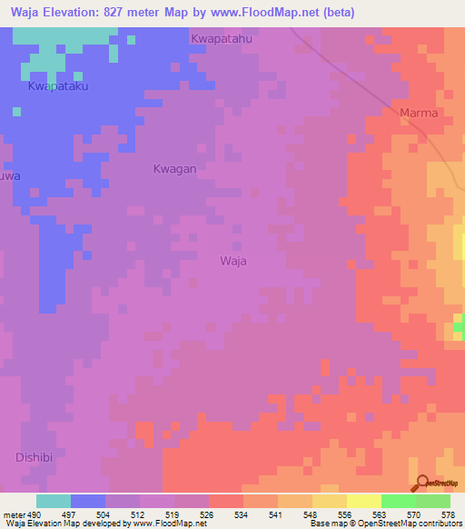 Waja,Nigeria Elevation Map