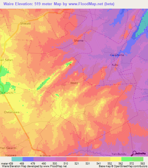 Waire,Nigeria Elevation Map