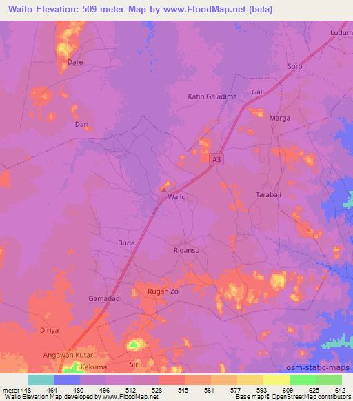 Wailo,Nigeria Elevation Map