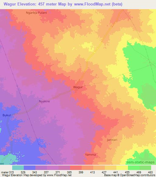 Wagur,Nigeria Elevation Map