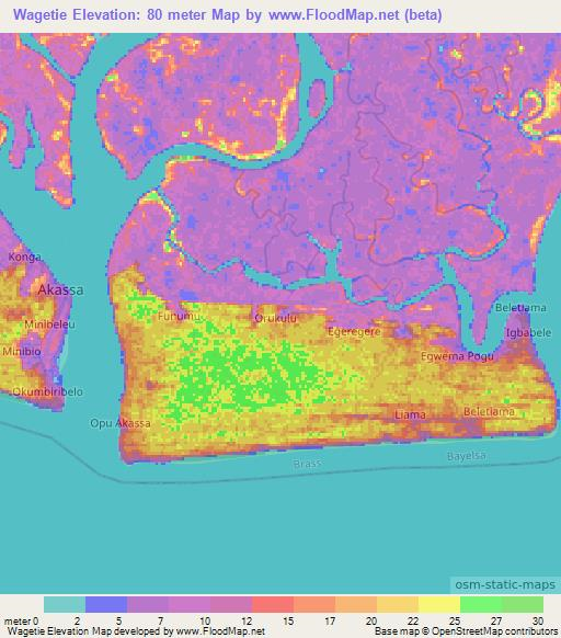 Wagetie,Nigeria Elevation Map