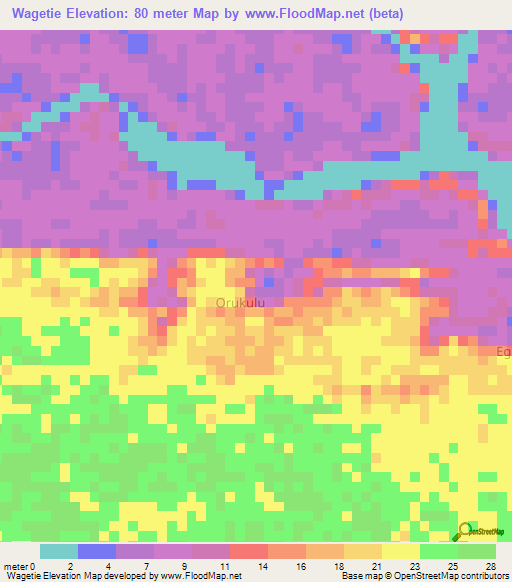 Wagetie,Nigeria Elevation Map