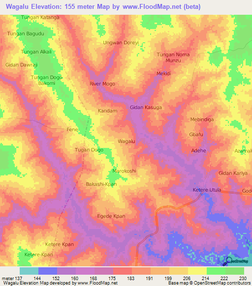 Wagalu,Nigeria Elevation Map