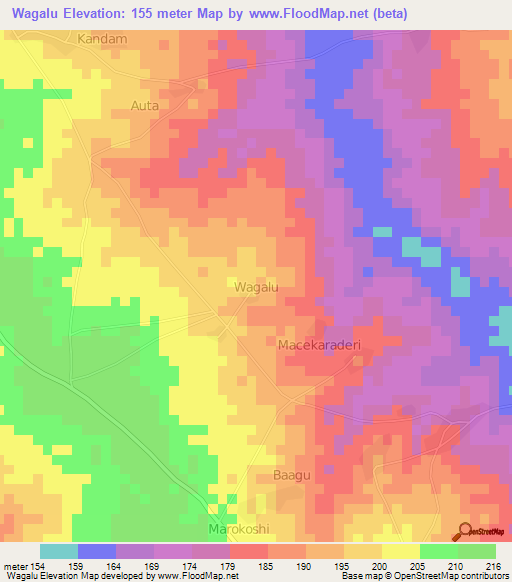 Wagalu,Nigeria Elevation Map