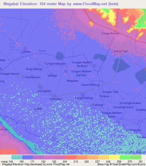 Wagabai,Nigeria Elevation Map