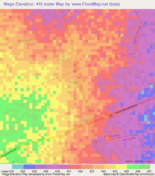 Waga,Nigeria Elevation Map