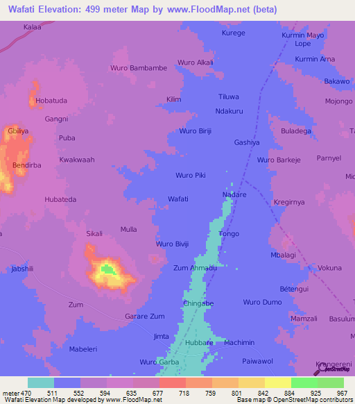 Wafati,Nigeria Elevation Map