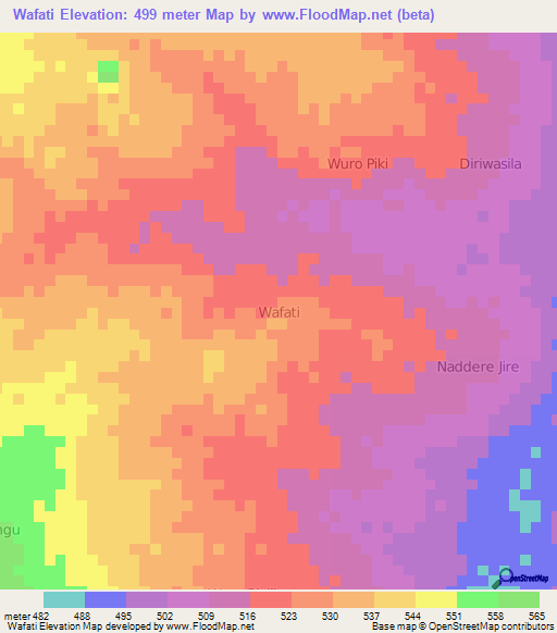 Wafati,Nigeria Elevation Map