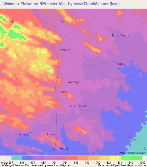 Wafango,Nigeria Elevation Map