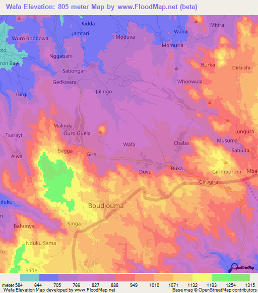 Wafa,Nigeria Elevation Map