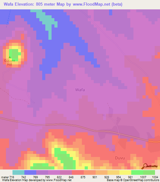 Wafa,Nigeria Elevation Map