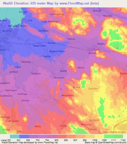 Wadili,Nigeria Elevation Map