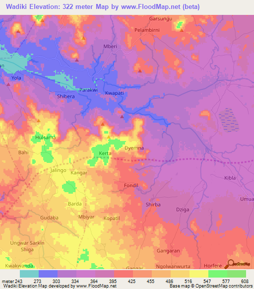 Wadiki,Nigeria Elevation Map