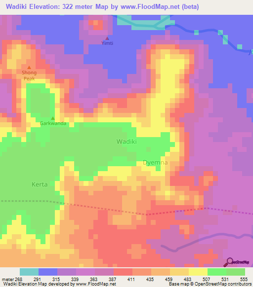 Wadiki,Nigeria Elevation Map