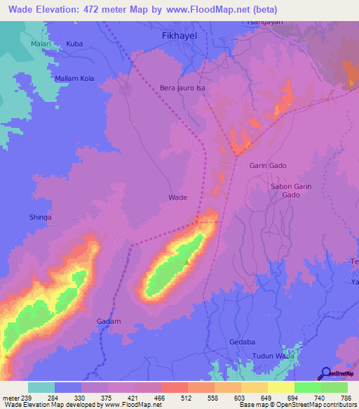 Wade,Nigeria Elevation Map