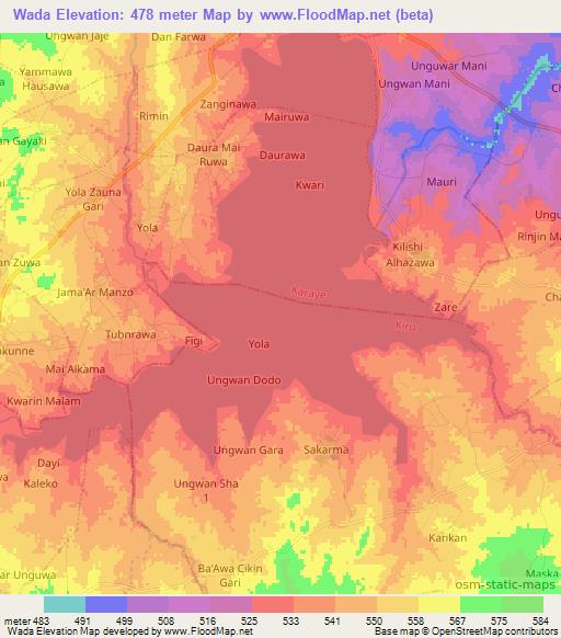 Wada,Nigeria Elevation Map