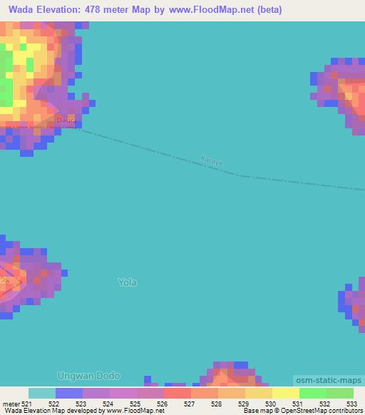 Wada,Nigeria Elevation Map