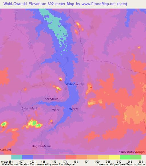 Wabi-Gwunki,Nigeria Elevation Map