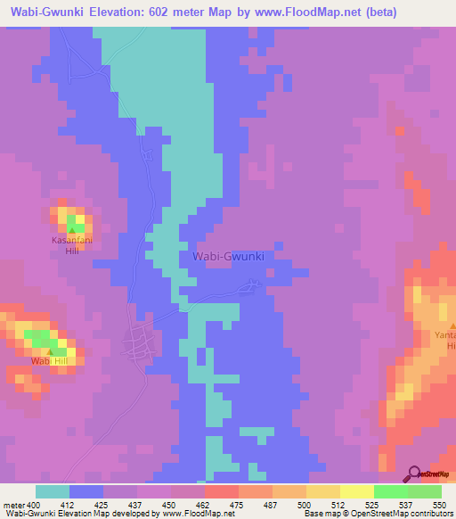 Wabi-Gwunki,Nigeria Elevation Map