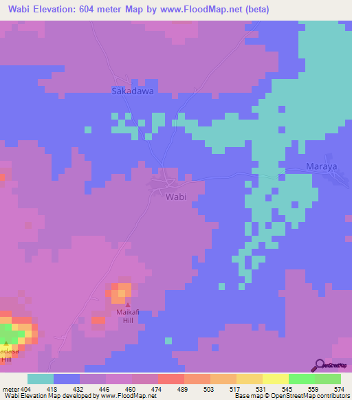 Wabi,Nigeria Elevation Map