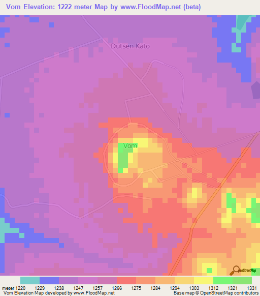 Vom,Nigeria Elevation Map