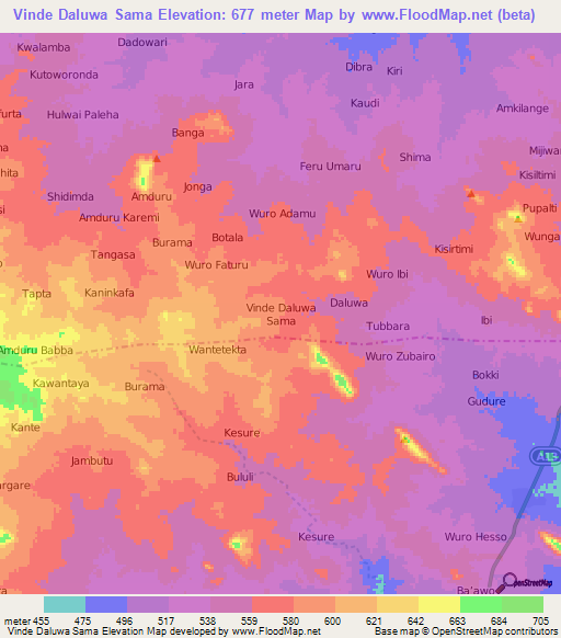 Vinde Daluwa Sama,Nigeria Elevation Map