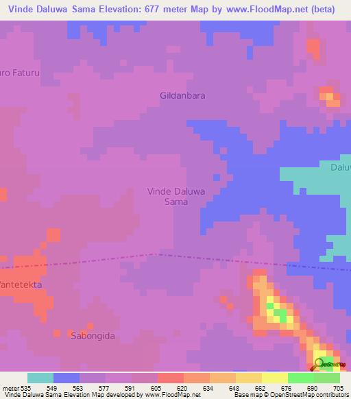 Vinde Daluwa Sama,Nigeria Elevation Map