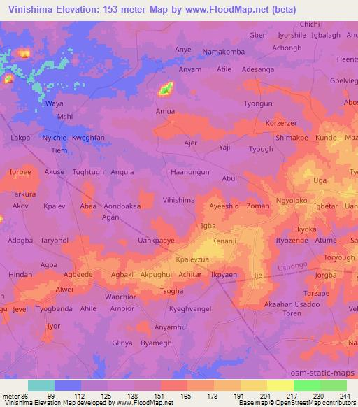 Vinishima,Nigeria Elevation Map