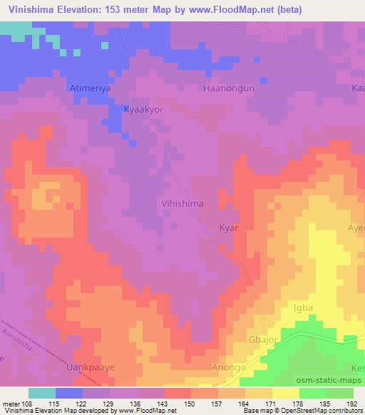 Vinishima,Nigeria Elevation Map