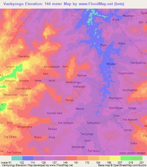 Vankyongu,Nigeria Elevation Map