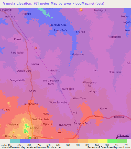 Vamula,Nigeria Elevation Map