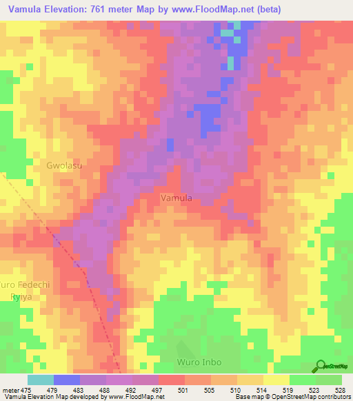 Vamula,Nigeria Elevation Map