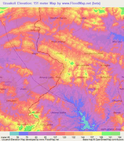 Uzuakoli,Nigeria Elevation Map