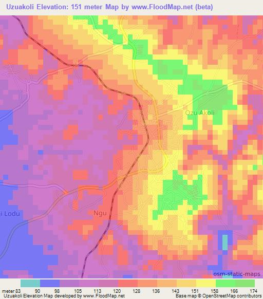 Uzuakoli,Nigeria Elevation Map