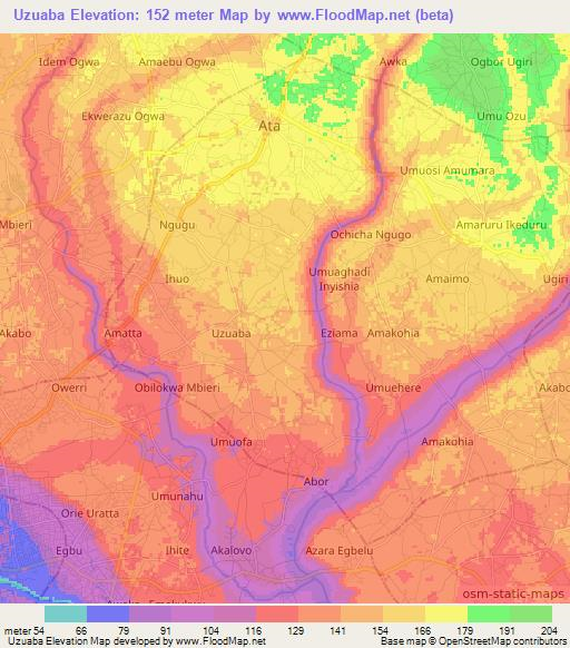 Uzuaba,Nigeria Elevation Map