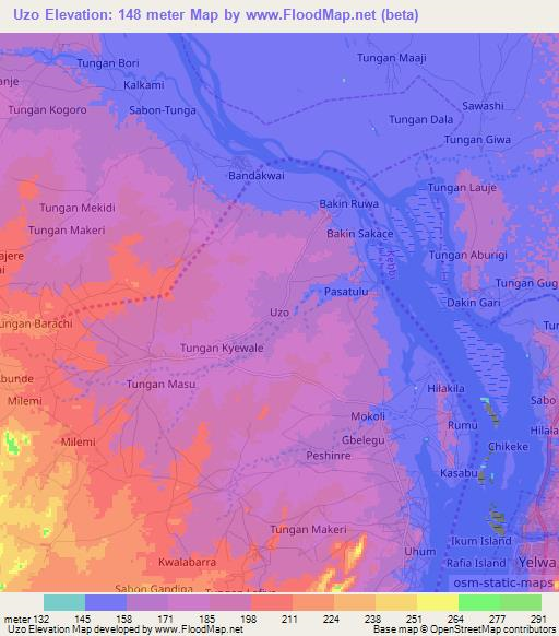 Uzo,Nigeria Elevation Map