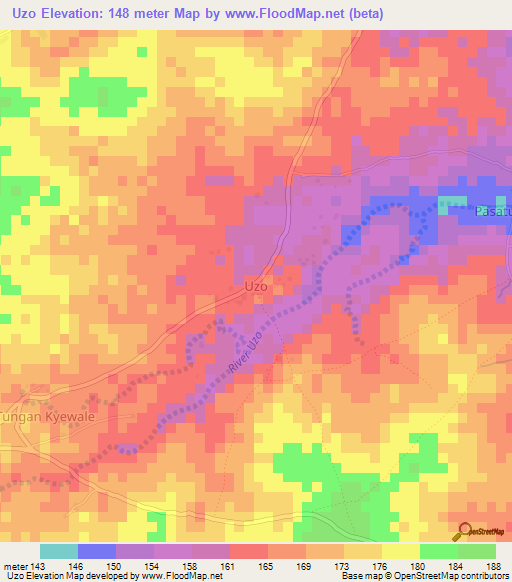 Uzo,Nigeria Elevation Map