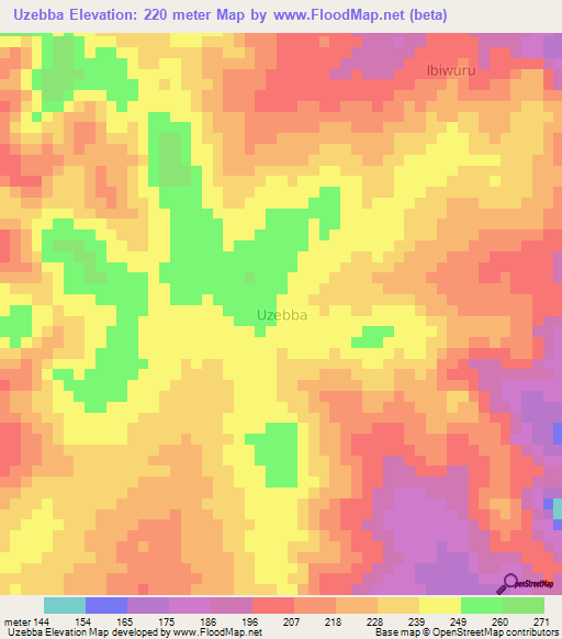 Uzebba,Nigeria Elevation Map