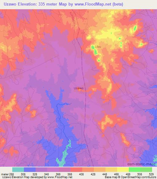 Uzawo,Nigeria Elevation Map