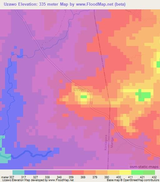 Uzawo,Nigeria Elevation Map