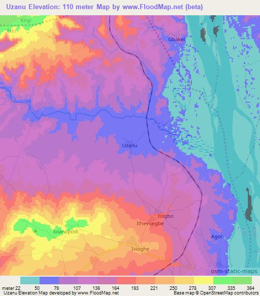 Uzanu,Nigeria Elevation Map