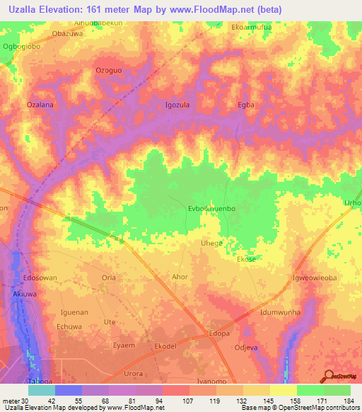 Uzalla,Nigeria Elevation Map