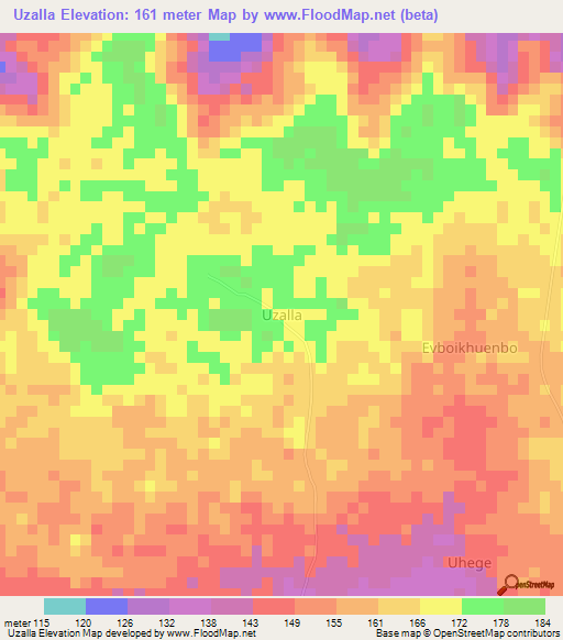 Uzalla,Nigeria Elevation Map